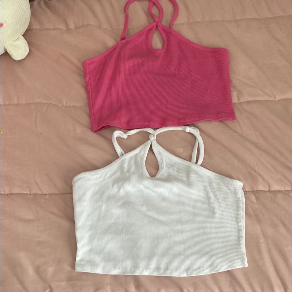 Pink Sleeveless Crop Tank Top with Cut Out